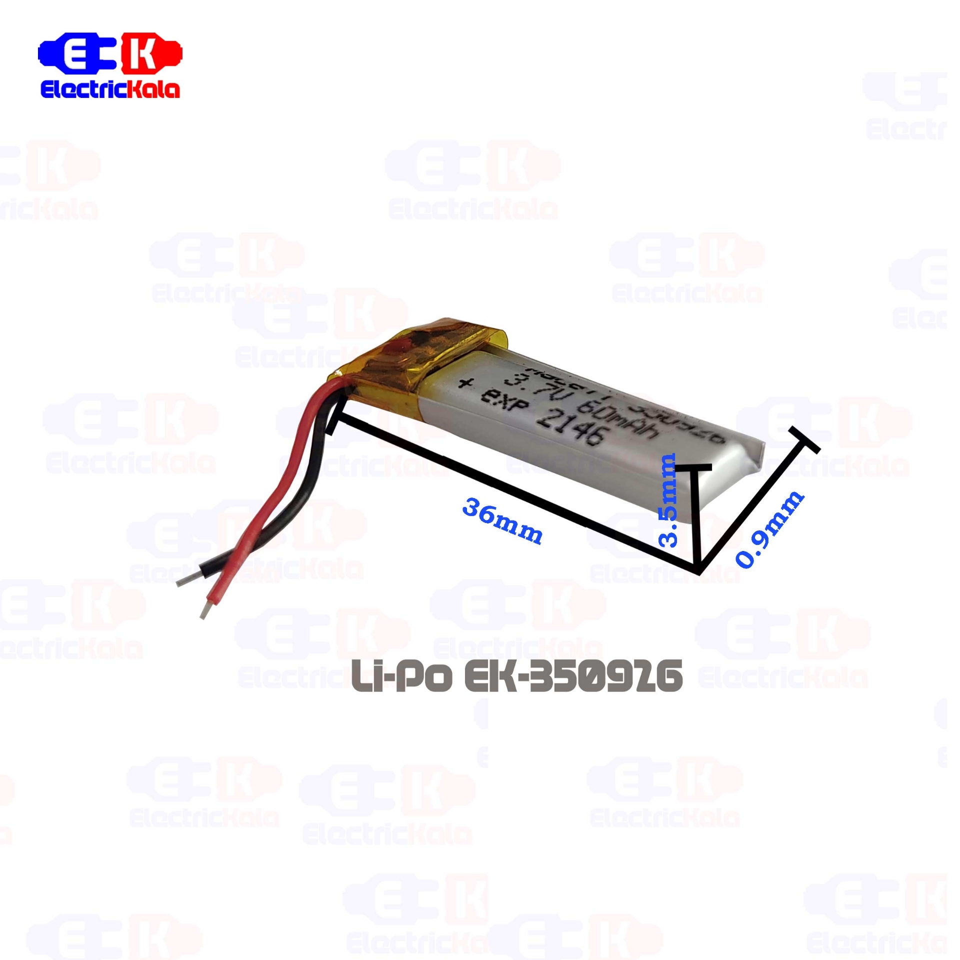 باتری لیتیوم پلیمر 3.7 ولت 60 میلی آمپر LiPo-MX-350926-60mAh|فروشگاه ...