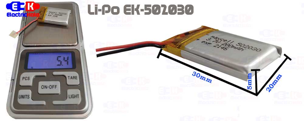 باتری لیتیوم پلیمر LiPo-MX-502030-200mAh