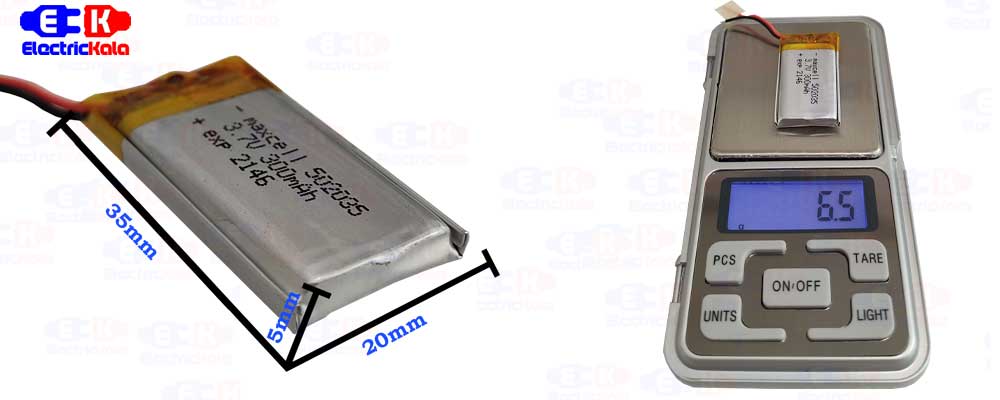 باتری لیتیوم پلیمر  3.7 ولت  300 میلی آمپر  LiPo-MX-502035-300mAh