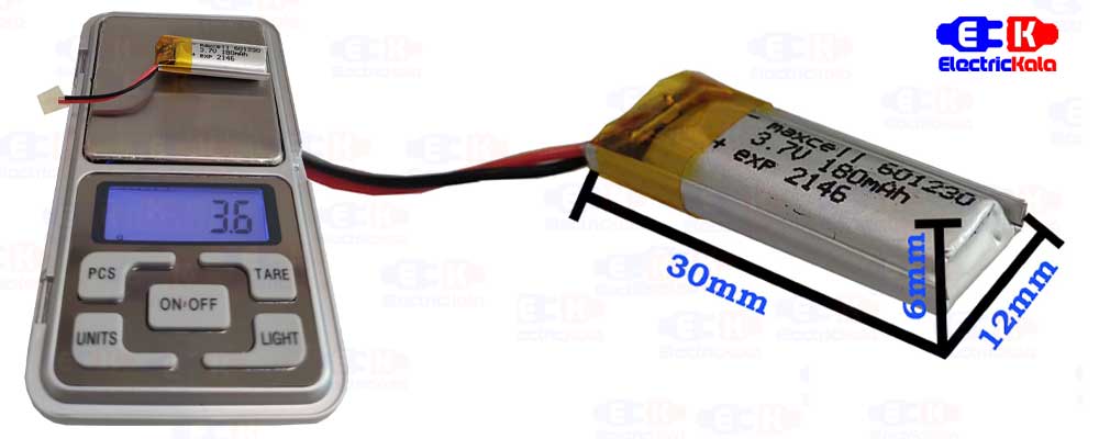 باتری لیتیوم پلیمر LiPo-MX-601230-180mAh