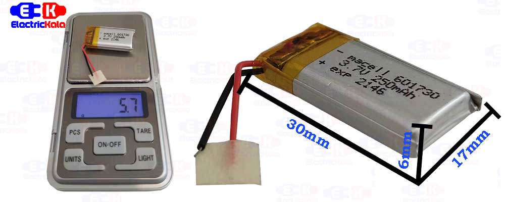 باتری لیتیوم پلیمر LiPo-MX-601730-250mAh
